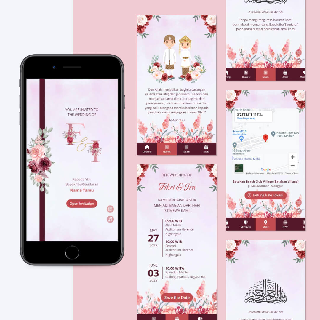 Tema undangan Maroon Rose